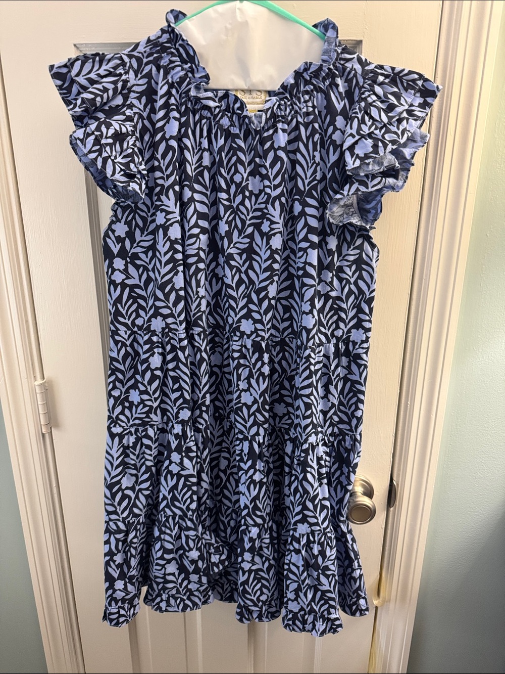 Sail to Sable Navy with Light Blue Floral Ruffle Tiered Sundress